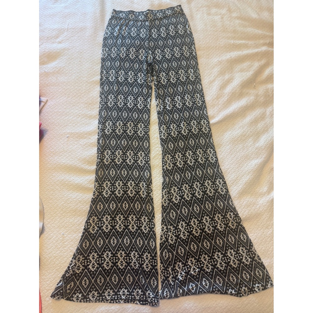 Hollister Black White Geometric Diamond Print Flare Bell Bottom Pants Small